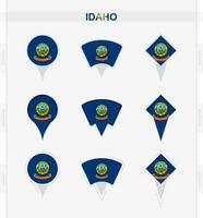 Idaho bandera, conjunto de ubicación alfiler íconos de Idaho bandera. vector