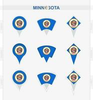 Minnesota flag, set of location pin icons of Minnesota flag. vector