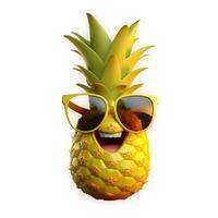 content, Cartoon fruit character, pineapple with glasses, with face and eyes isolated on white background. Fruit series. photo