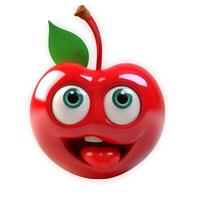 content, Cartoon cherries character with face and eyes isolated on white background. Fruit series. content, photo