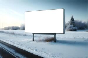 content, Large blank outdoor billboard template with white copy space. Winter snow photo