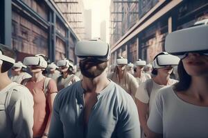 content, VR glasses, People in virtual glasses visit a tour, augmented reality. content, photo
