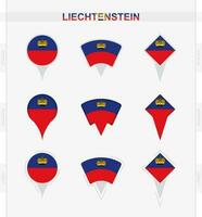 Liechtenstein bandera, conjunto de ubicación alfiler íconos de Liechtenstein bandera. vector