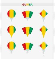 Guinea bandera, conjunto de ubicación alfiler íconos de Guinea bandera. vector