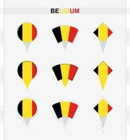 Belgium flag, set of location pin icons of Belgium flag. vector