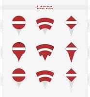 Latvia flag, set of location pin icons of Latvia flag. vector