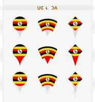 Uganda flag, set of location pin icons of Uganda flag. vector