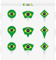 Brasil bandera, conjunto de ubicación alfiler íconos de Brasil bandera. vector