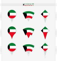 Kuwait bandera, conjunto de ubicación alfiler íconos de Kuwait bandera. vector