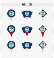 Belize flag, set of location pin icons of Belize flag. vector