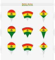 bolivia bandera, conjunto de ubicación alfiler íconos de bolivia bandera. vector