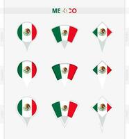 Mexico flag, set of location pin icons of Mexico flag. vector