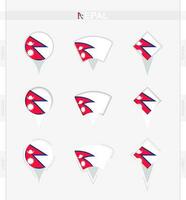Nepal flag, set of location pin icons of Nepal flag. vector