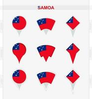 Samoa bandera, conjunto de ubicación alfiler íconos de Samoa bandera. vector