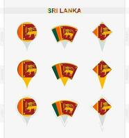 Sri Lanka flag, set of location pin icons of Sri Lanka flag. vector