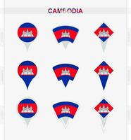 Cambodia flag, set of location pin icons of Cambodia flag. vector