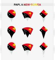 Papua New Guinea flag, set of location pin icons of Papua New Guinea flag. vector