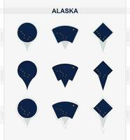 Alaska flag, set of location pin icons of Alaska flag. vector