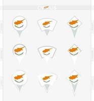 Cyprus flag, set of location pin icons of Cyprus flag. vector