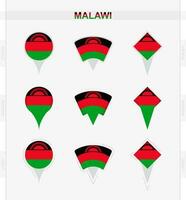 malawi bandera, conjunto de ubicación alfiler íconos de malawi bandera. vector