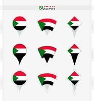 Sudan flag, set of location pin icons of Sudan flag. vector