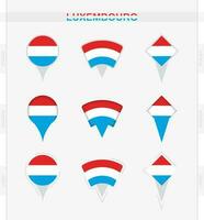 Luxembourg flag, set of location pin icons of Luxembourg flag. vector