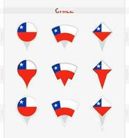 Chile bandera, conjunto de ubicación alfiler íconos de Chile bandera. vector