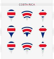 costa rica bandera, conjunto de ubicación alfiler íconos de costa rica bandera. vector