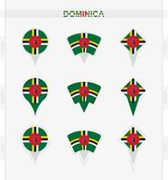 dominica bandera, conjunto de ubicación alfiler íconos de dominica bandera. vector