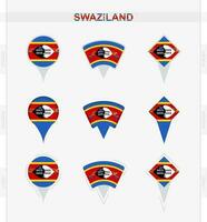 Swaziland flag, set of location pin icons of Swaziland flag. vector