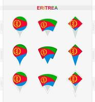 eritrea bandera, conjunto de ubicación alfiler íconos de eritrea bandera. vector