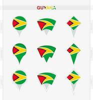 Guayana bandera, conjunto de ubicación alfiler íconos de Guayana bandera. vector