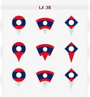 Laos flag, set of location pin icons of Laos flag. vector