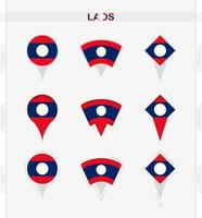 Laos flag, set of location pin icons of Laos flag. vector