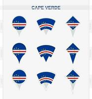 Cape Verde flag, set of location pin icons of Cape Verde flag. vector