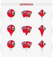 Bermuda flag, set of location pin icons of Bermuda flag. vector