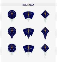 Indiana bandera, conjunto de ubicación alfiler íconos de Indiana bandera. vector