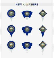 New Hampshire flag, set of location pin icons of New Hampshire flag. vector