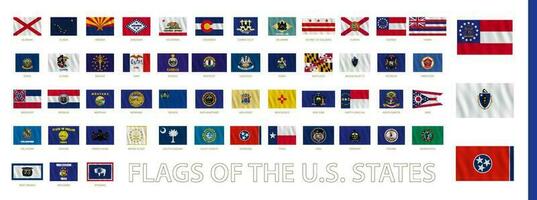 Flags of the US states with waving effect, official proportion. vector