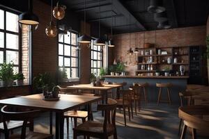 3D render cafe restaurant. AI Generated photo