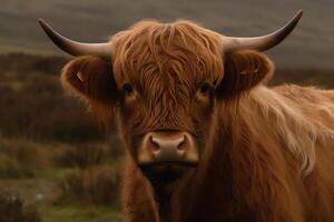 Highland cow. AI Generated photo