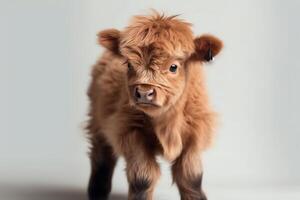 Cute tiny adorable highland cow animal on a transparant background. photo