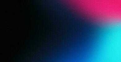 Vibrant blue pink neon colors gradient on black grainy textured background, copy space photo