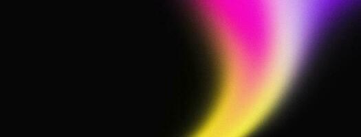 Pink yellow purple color abstract gradient wave swirl shape on black background, grain texture effect, copy space photo