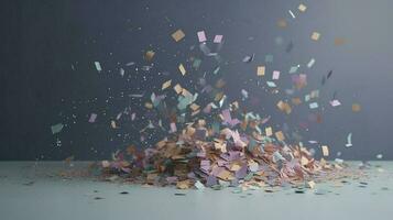 confetti and bubbles flying in the light, in the style of gray and blue, vibrant stage backdrops, detailed backgrounds, sky-blue and gold, light purple and red, generat ai photo