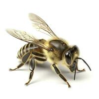 Golden honeybee or bee isolated on the white background, generate ai photo