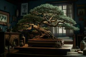 Bonsai art tree room. Generate Ai photo