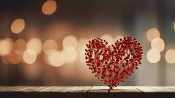 wooden heart silhouette in front of a white background, in the style of bokeh panorama, light red and crimson, romantic soft focus and ethereal light, two dimensional, generat ai photo