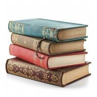 front view of stacked books isolated on white background, generate ai photo
