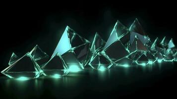 a neon light in blue glowing shape, in the style of bold geometric minimalism, quadratura, hyper-realistic water, dark emerald and light cyan, generat ai photo